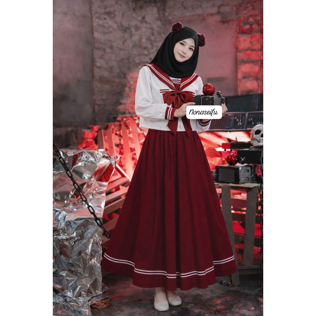 nonaseifu - setelan seifuku hijab marun versi sekolah jepang