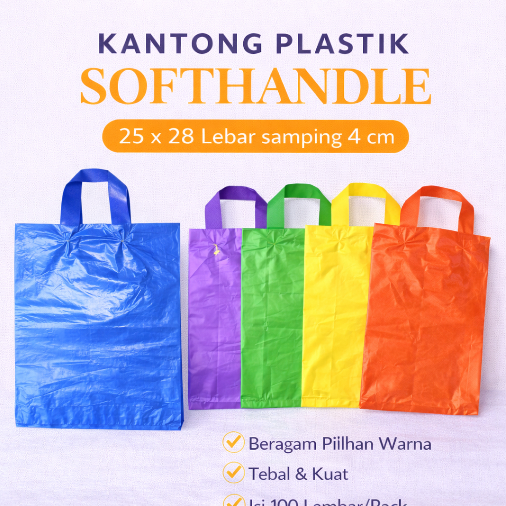 [100 Pcs] Kantong Plastik Softhandle Ukuran 25x28 - Shopping Bag HD Ukuran 25 x 30/ Kantong Plastik