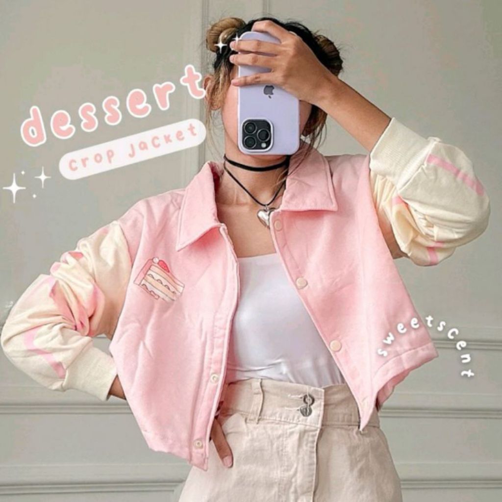 Sweater Jaket Crop Wanita Creamy Strawberry Terbaru Jaket Crop Atasan Wanita Oversize Sweater Hoodie