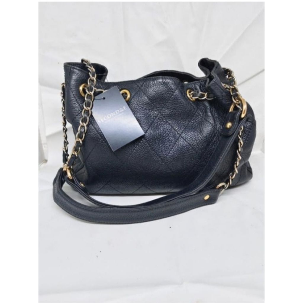 tas serut tali rantai hitam kulit preloved