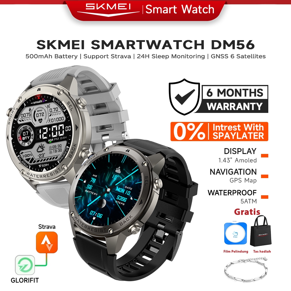 SKMEI Smartwatch DM56 Support Strava 5ATM Waterproof |Jam Tangan Smartwatch Pria | GPS Map Pace | 1.