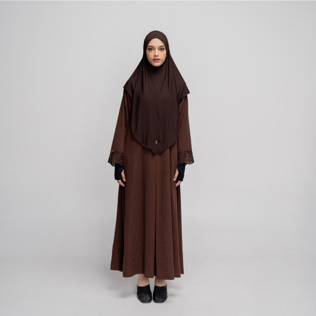 TUBITA - Meena Lace Abaya Umroh Mahogany - Dress Abaya by Tubita