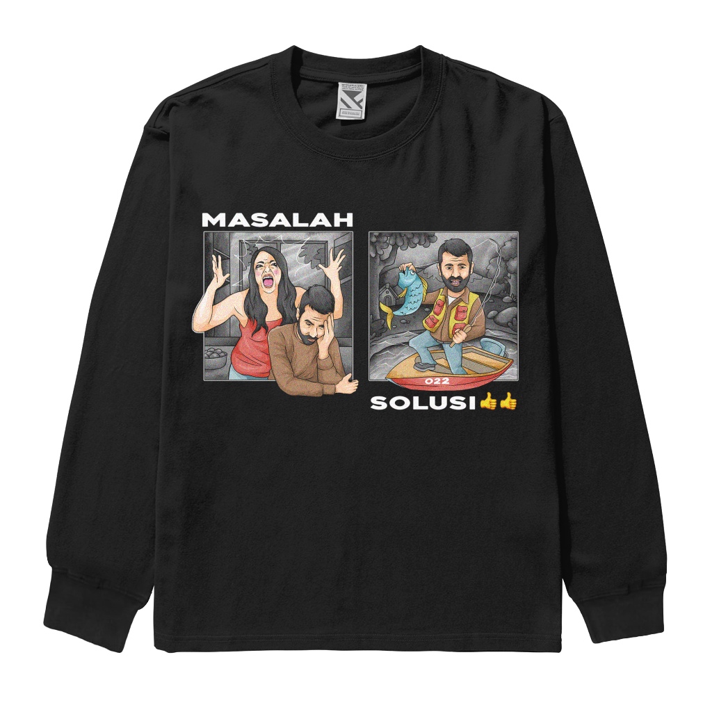Zerotwentytwo Longsleeve Masalah Dan Solusi Black | Kaos Lengan Panjang Hobi Mancing Hitam Pria Paro