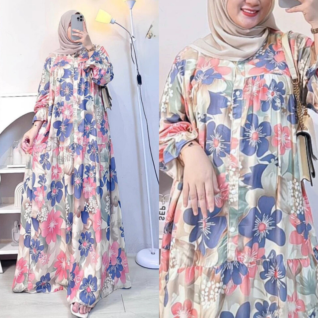 Gamis Rayon Anjani | Gamis Pita Rayon Motif Muslimah Wanita | Dress Kondangan Lebaran Busui Friendly