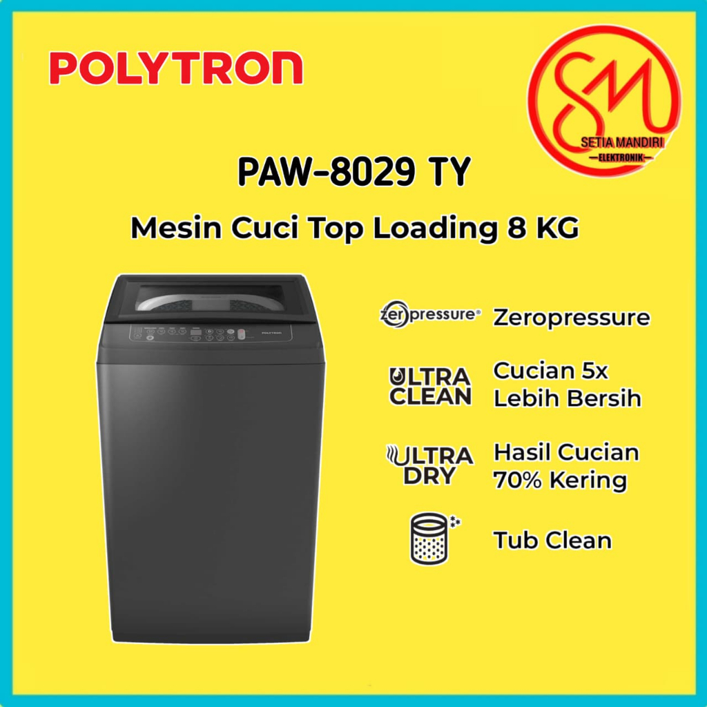 POLYTRON Mesin Cuci 1 Tabung 8 Kg PAW 8029TY I 9 Kg PAW 9029TY