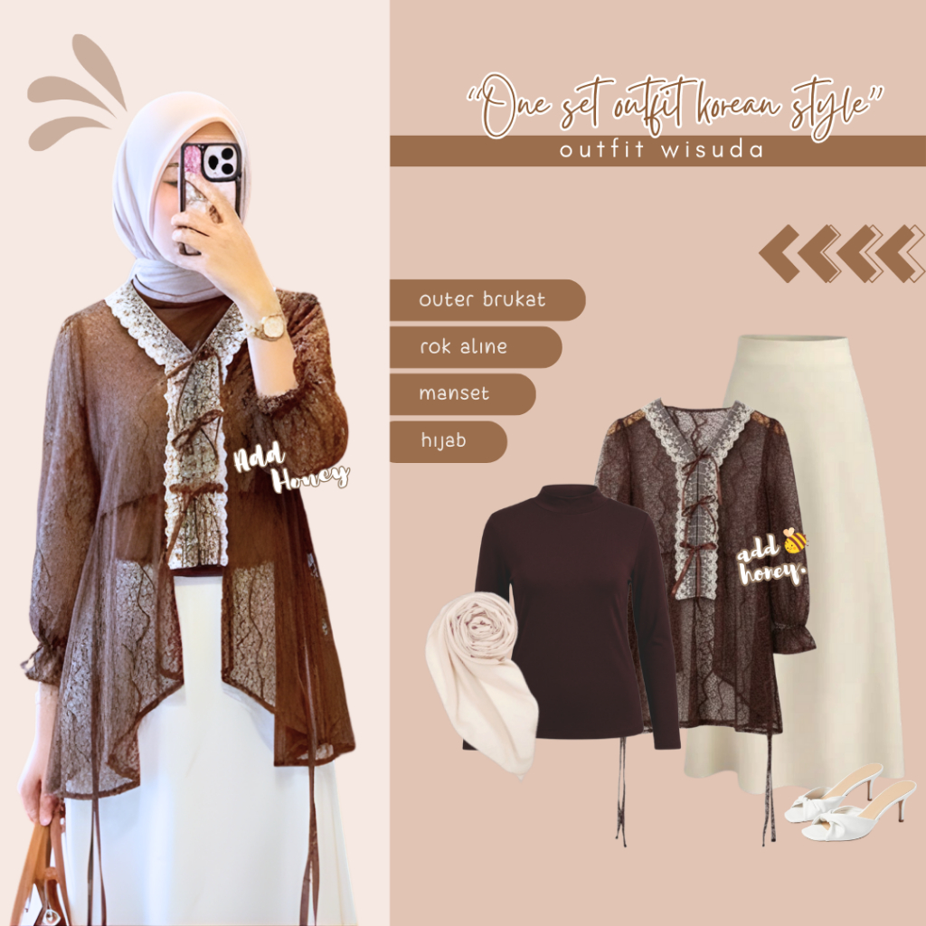 Set Outfit Wisuda (Atasan Brukat, Manset, Hijab, Rok Lilit) Outfit Lebaran 2026 Wanita Remaja - AY03