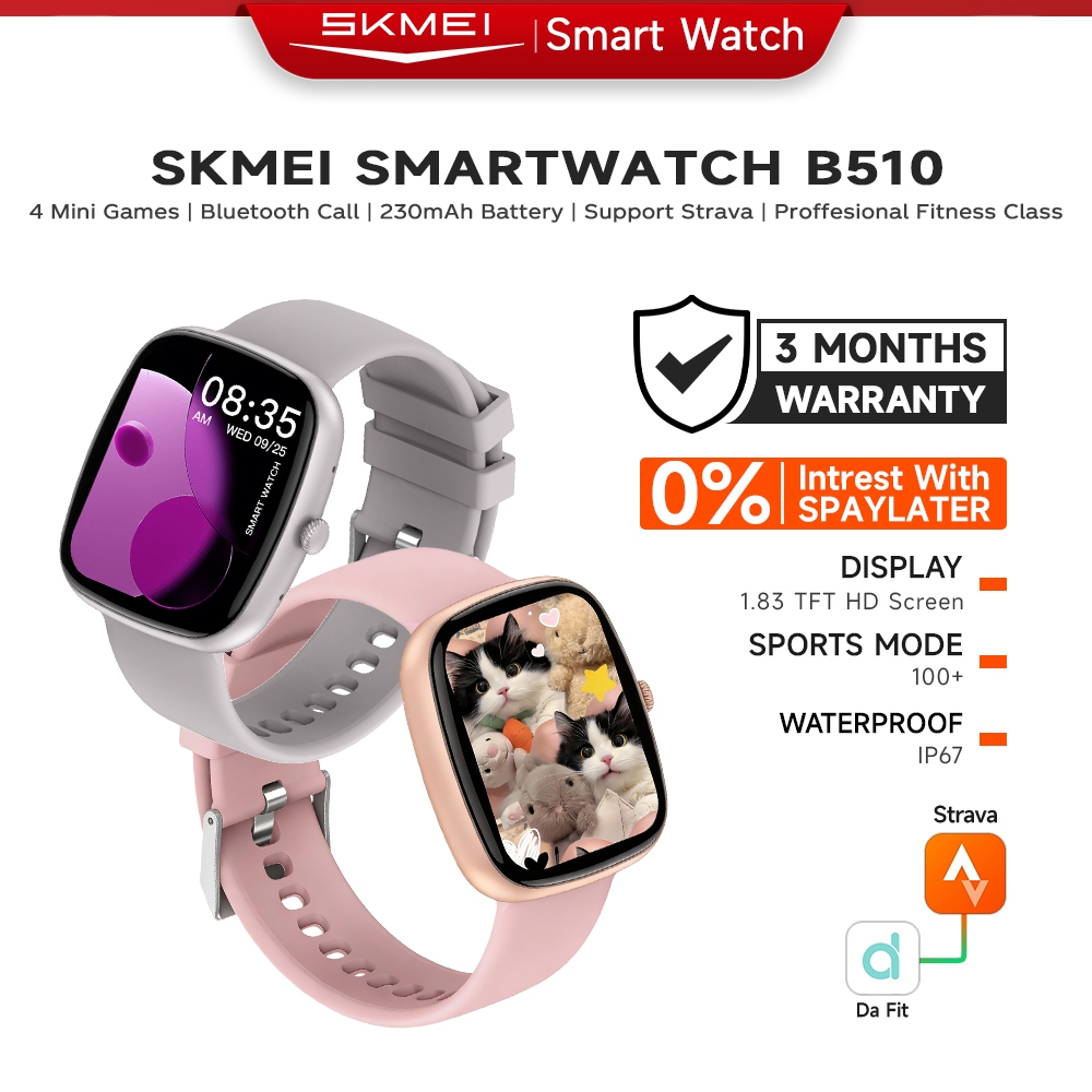 SKMEI Smartwatch B510 Jam Tangan Smartwatch Support Strava IP67 Waterproof 1.83-inch Touch Screen Bl
