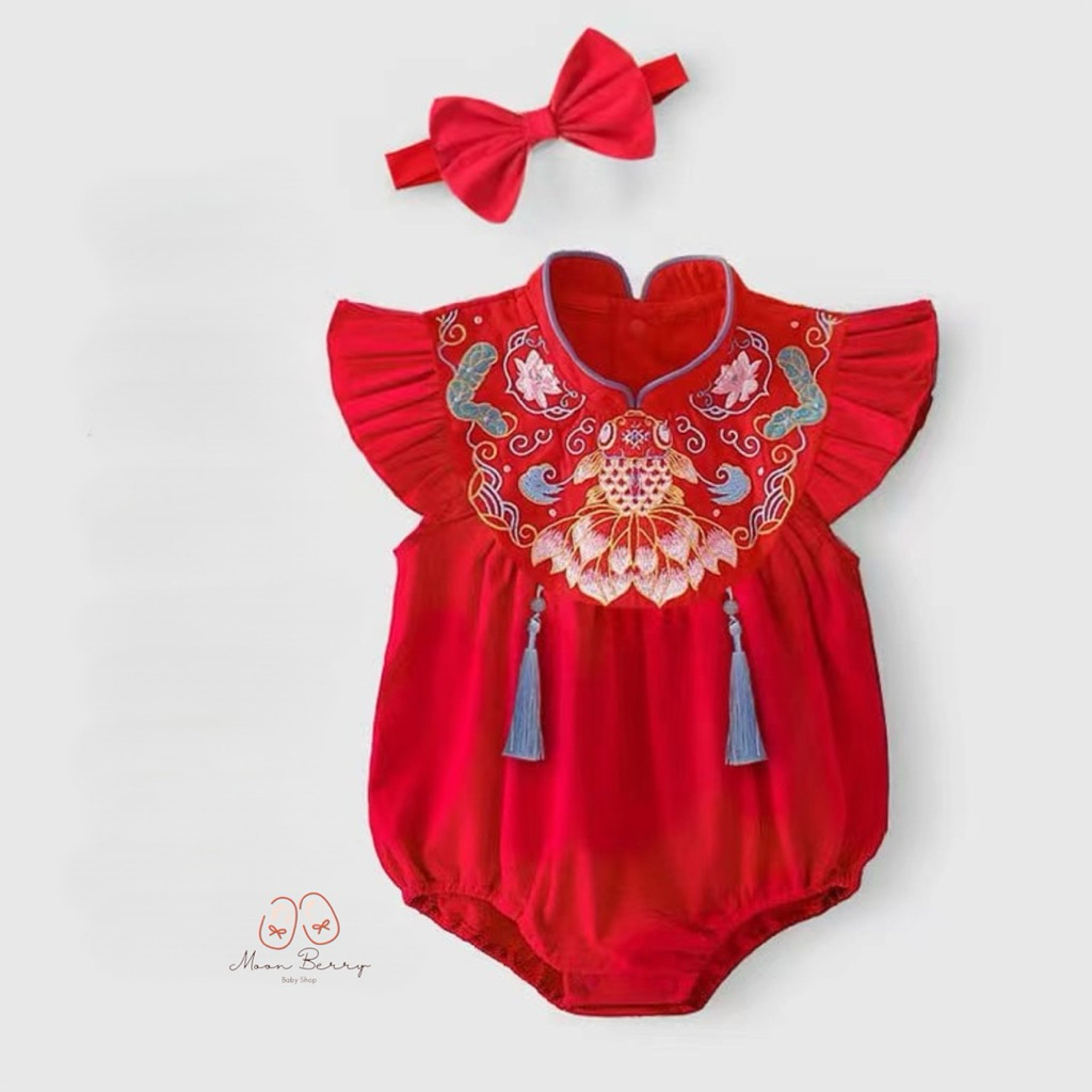 Moonberry - Mei Lin Cheongsam Jumper | Romper Jumper bayi perempuan/Cheongsam bayi perempuan/baju ba