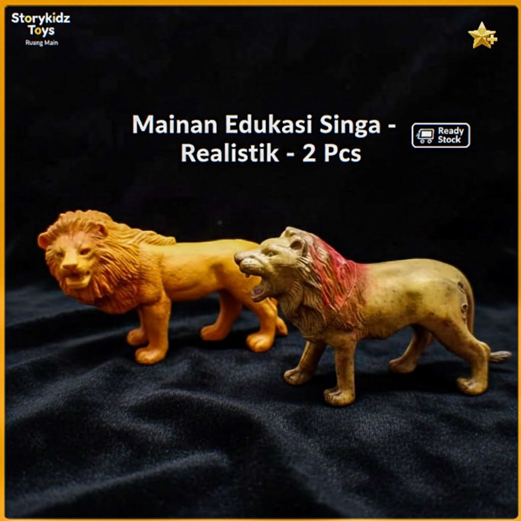 Mainan Jadul Singa Lion Figure Karet Realistic - Paket 2 Pcs Miniatur Singa Jantan Pajangan Vintage