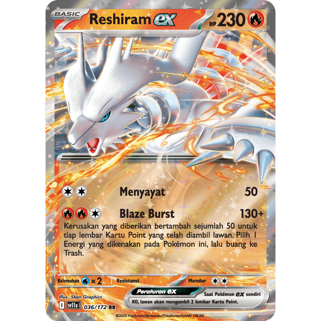 RESHIRAM EX RR STAPLE POKEMON ORIGINAL INDONESIA