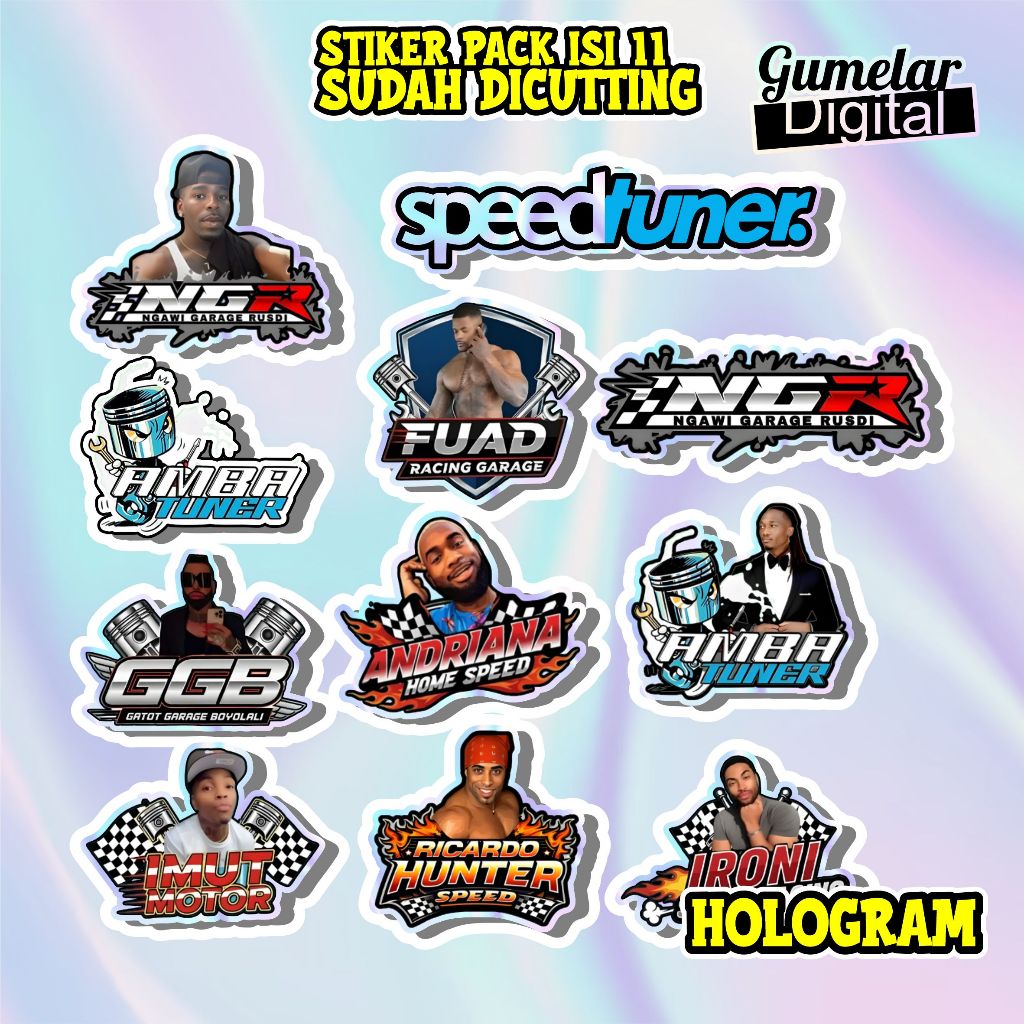 STIKER PACK ISI 11 HOLOGRAM NGR NGAWI GARAGE RUSDI AMBA TUNER IRONI SPEED RACING  STIKER PACK TUNER 