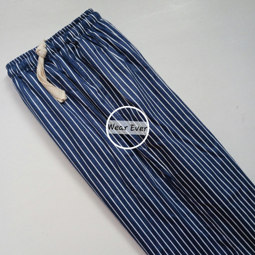 Katun Jepang - Celana Panjang Piyama Santai garis salur 2 kantong untuk pria wanita