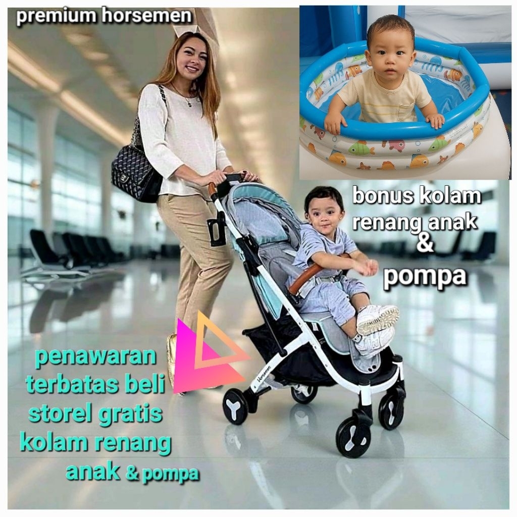 Stroller Traveling Premium,strolle bayi Horsemen by Mustang  HM7001 cabin size,promo cuci gudang