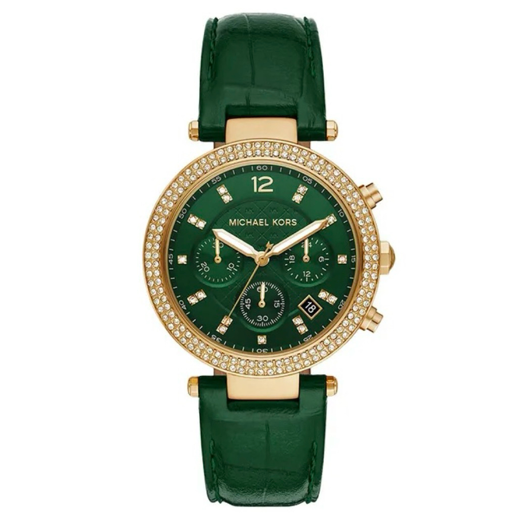 Jam Tangan Wanita MK6985 Chronograph Green Leather Strap