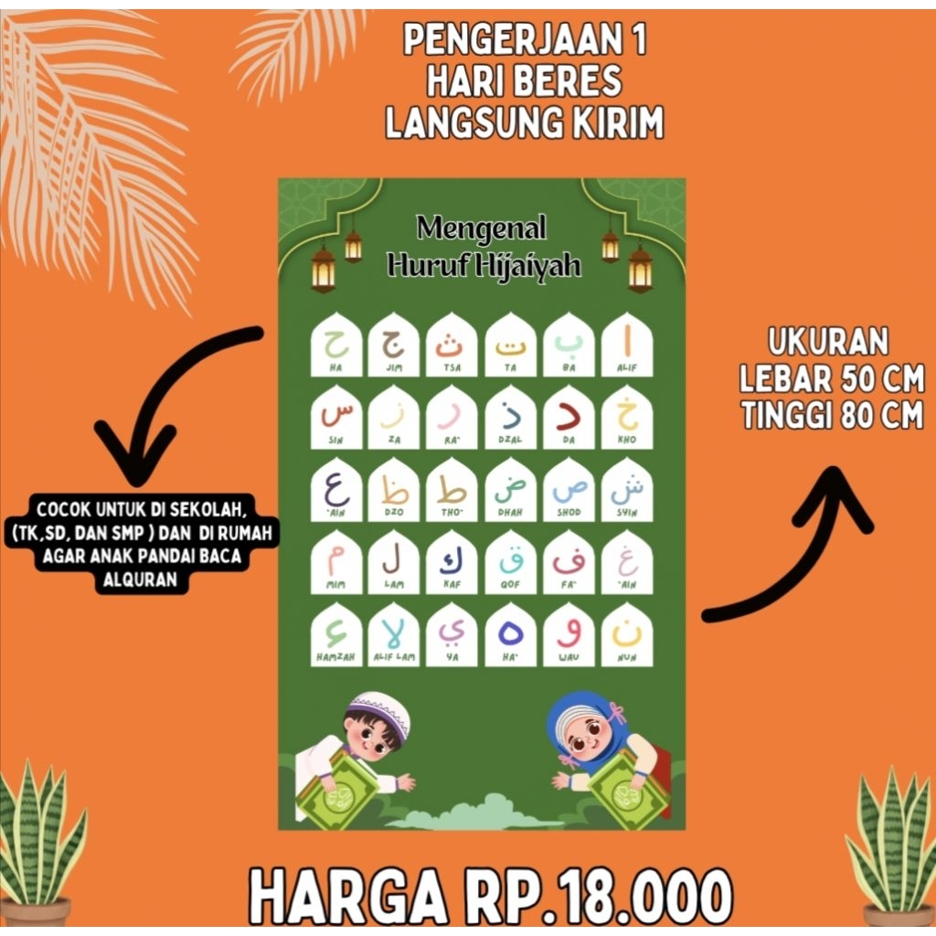 ​Spanduk Huruf Hijaiyah Edukatif - Poster Banner Belajar Alif Ba Ta Anak Muslim