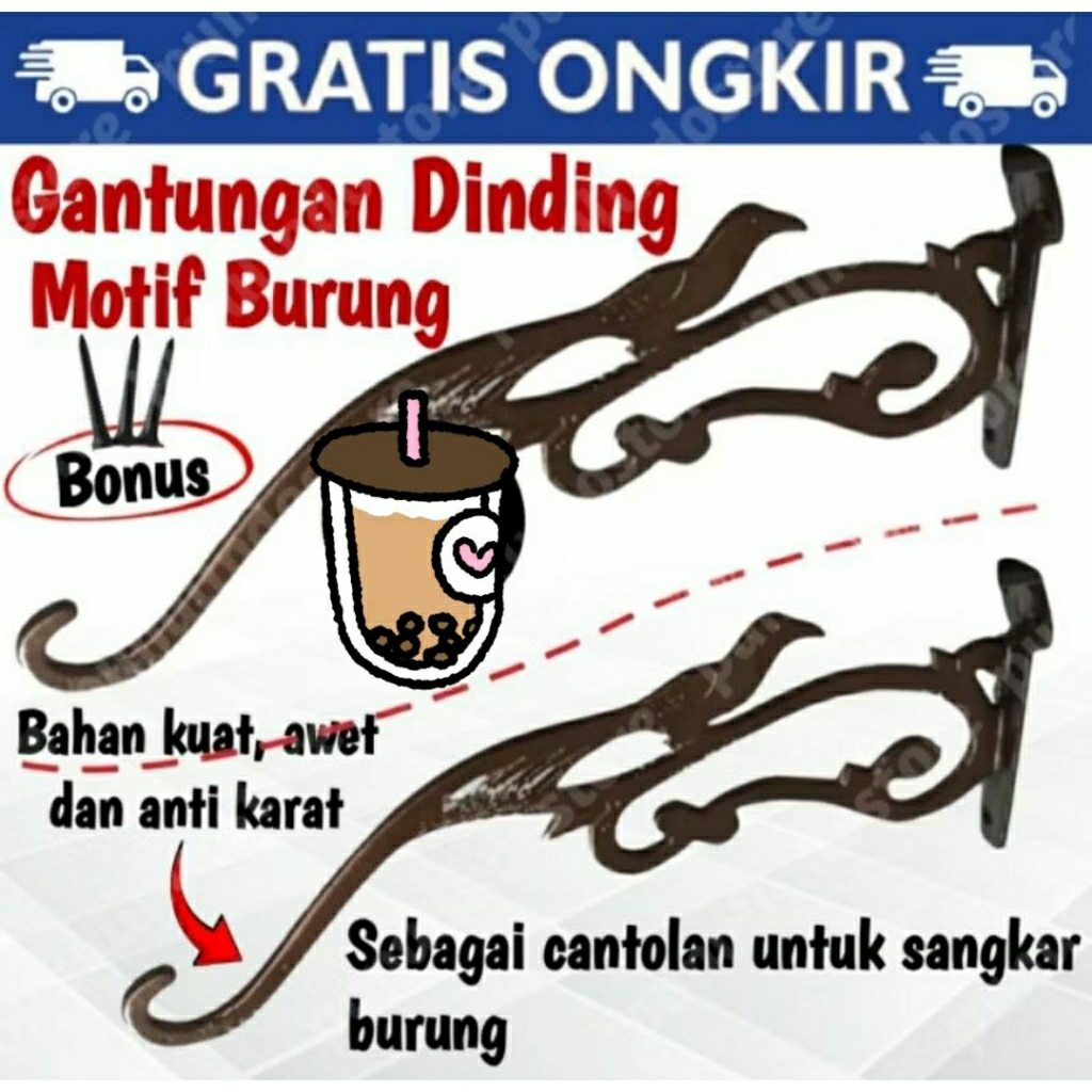 Gantungan Tempel Dinding Tembok Motif Burung Gantungan Sangkar Burung Rak Pot