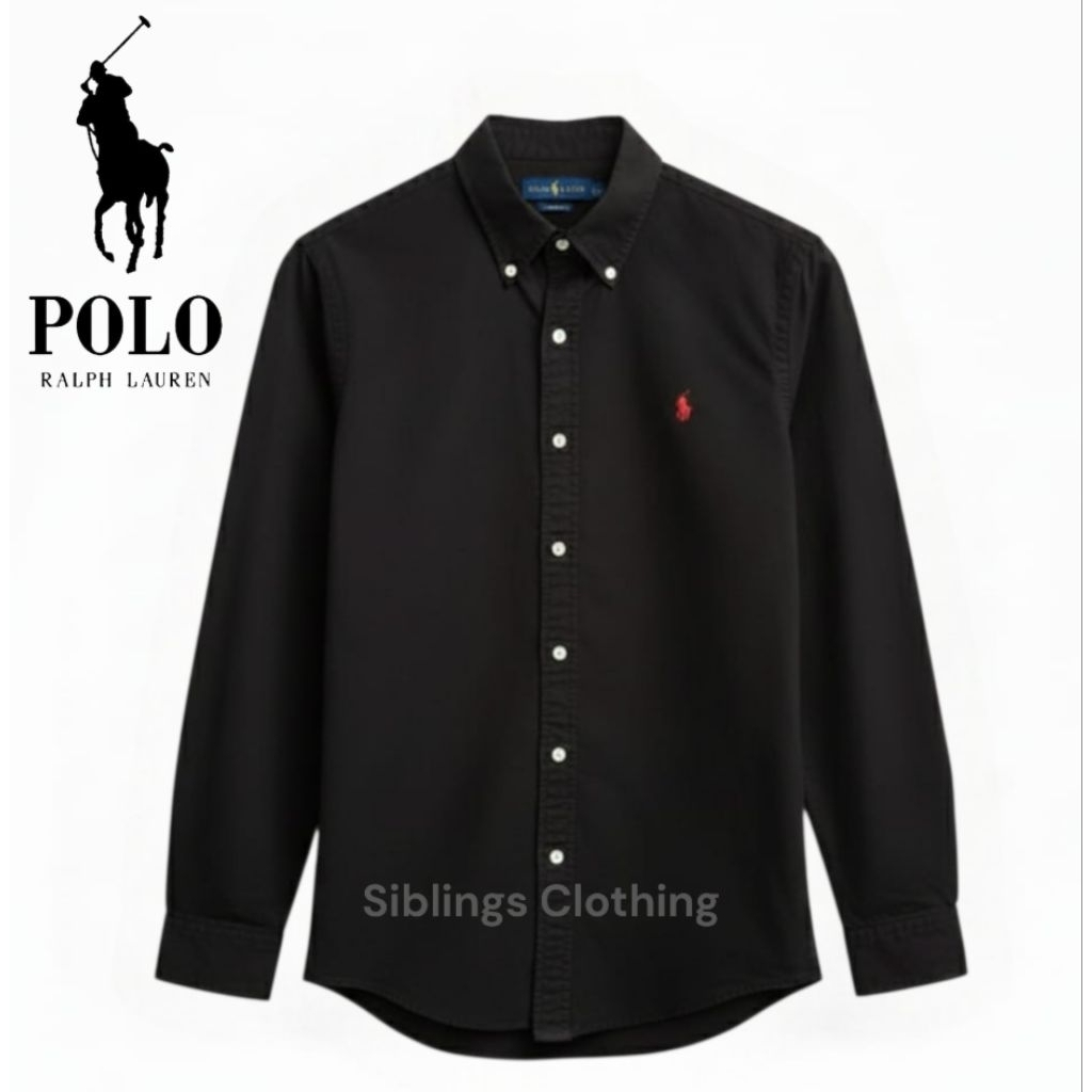 Polo Kemeja Hitam Oxford Cotton Kemeja Polos Lengan Panjang  kemeja Brandead Size S,M,L,XL–XXL