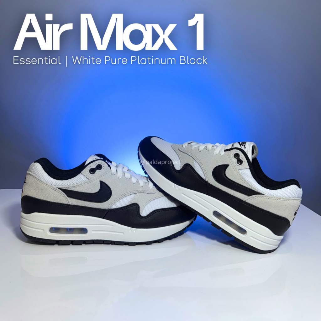 Sepatu Sneakers Pria Air Max 1 Essential White Pure Platinum Black 100% Authentic