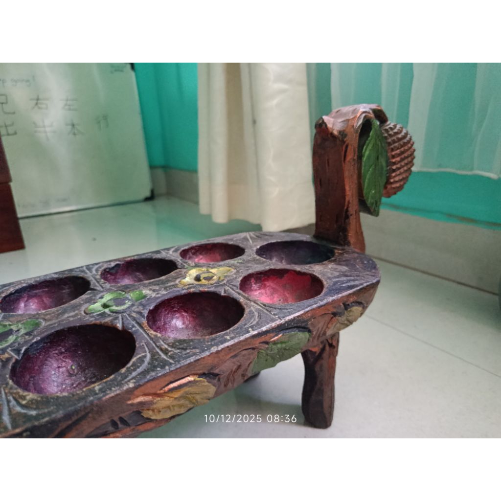 Congklak/Dakon Kayu Ukir Jati Antik & Estetik Motif Buah