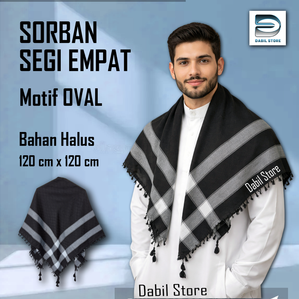 Sorban Palestine Hitam Putih bahan halus/surban Santri Habib