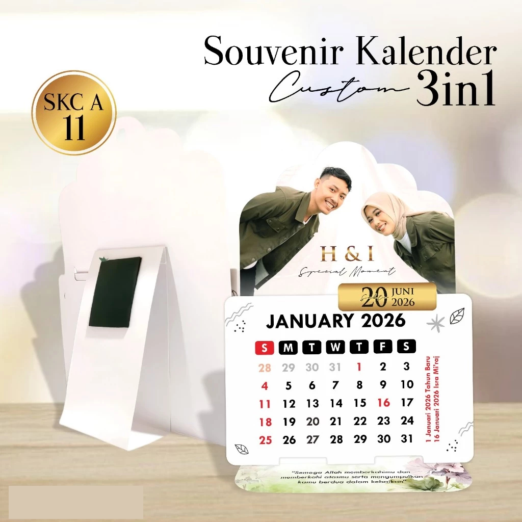 Souvenir Pernikahan Kalender Custom Foto Kalender Duduk Aesthetic 2026 Ivory Invitation