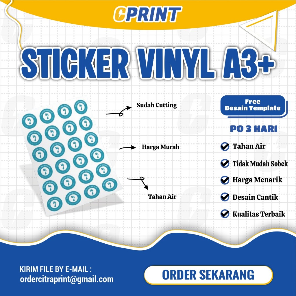 Cetak Sticker Vinyl A3+ / Kiss cut / LEMBARAN CUSTOM