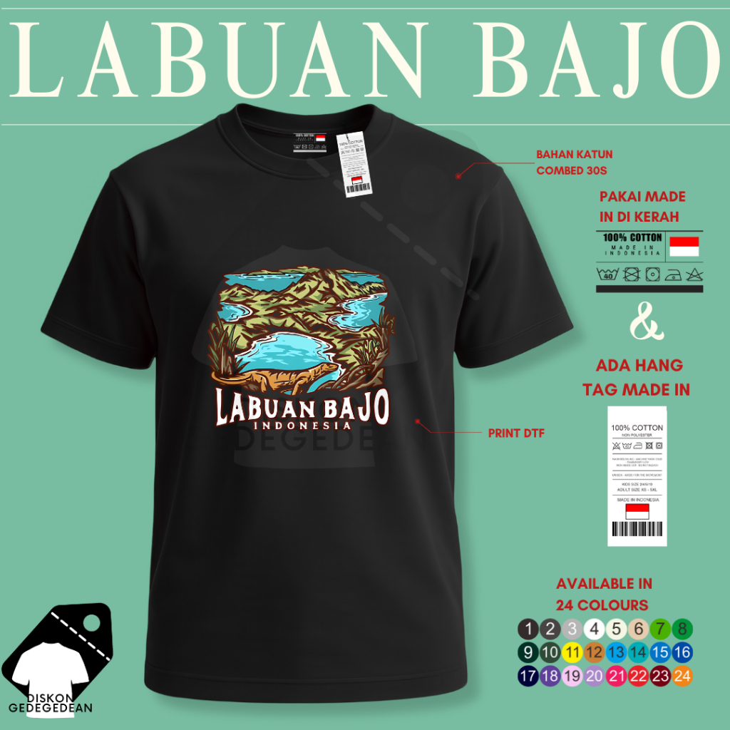Diskongedegedean Kaos Souvenir Labuan Bajo Baju Tshirt Oleh Oleh Kota Indonesia Labuan Bajo Dewasa A