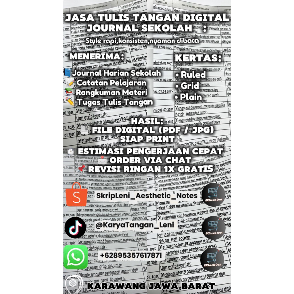 Jasa Tulis Tangan Digital Journal Sekolah SMP SMA (SOFT FILE)| Tulisan Manual Asli (Bukan Font) | St