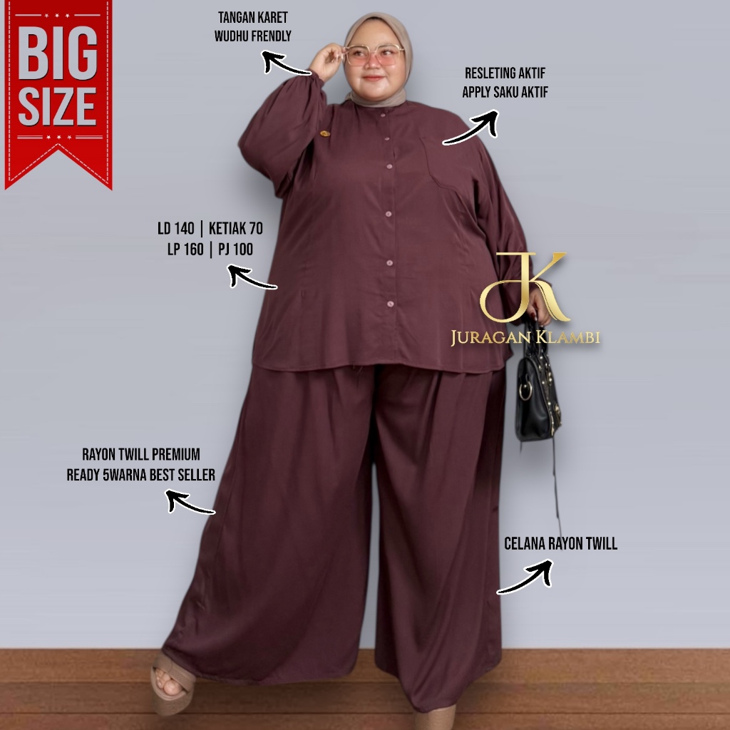 Basic Setelan Tunik Celana Jumbo LD 140 Oversize Bahan Rayon Twill Free Bros JuraganKlambiJumbo