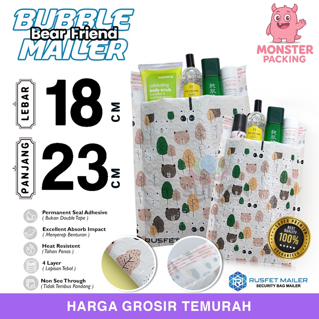 Amplop Bubble Mailer BEAR FAMILY Bubble Wrap Envelope Rusfet PREMIUM TERMURAH 18x23cm