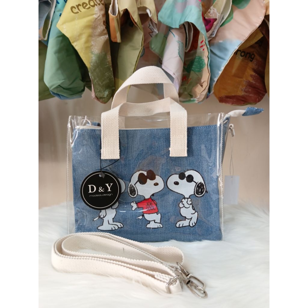 Denim Transparent Bag - Tas Jeans Transparan Karakter Mickey & Snoopy