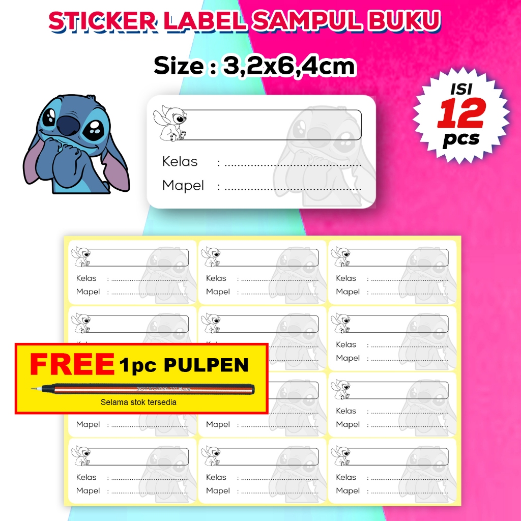 AF Stiker Label Buku Polos, Label Nama Sampul Mata Pelajaran Mapel Kartun