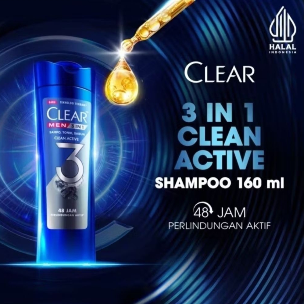 Clear Men Shampoo Anti Ketombe 3in1 Clean Active Shampo Tonik 160ml