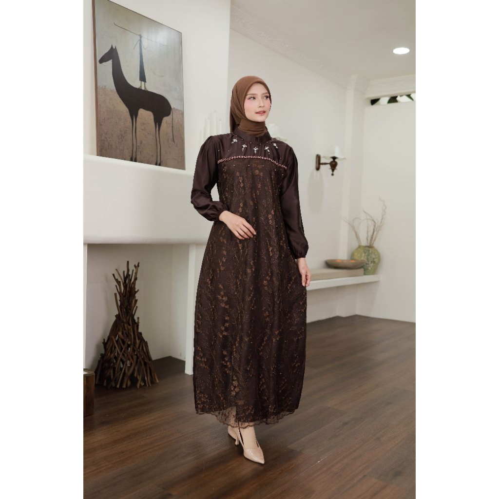 Amanda Dress Luxury Gamis Pesta Brukat Kondangan  Wanita Modern Terbaru 2026 Mewah Elegan Satin silk