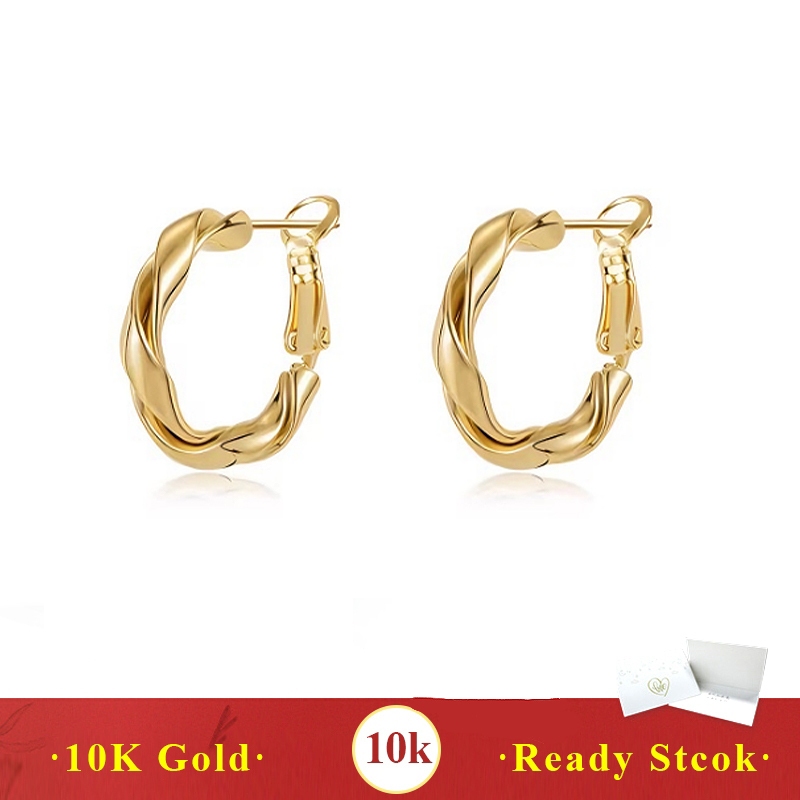 Anting Bulat Emas 10K untuk Wanita, Anting Tindik Moissanite, Anting Riak, Hadiah Ulang Tahun
