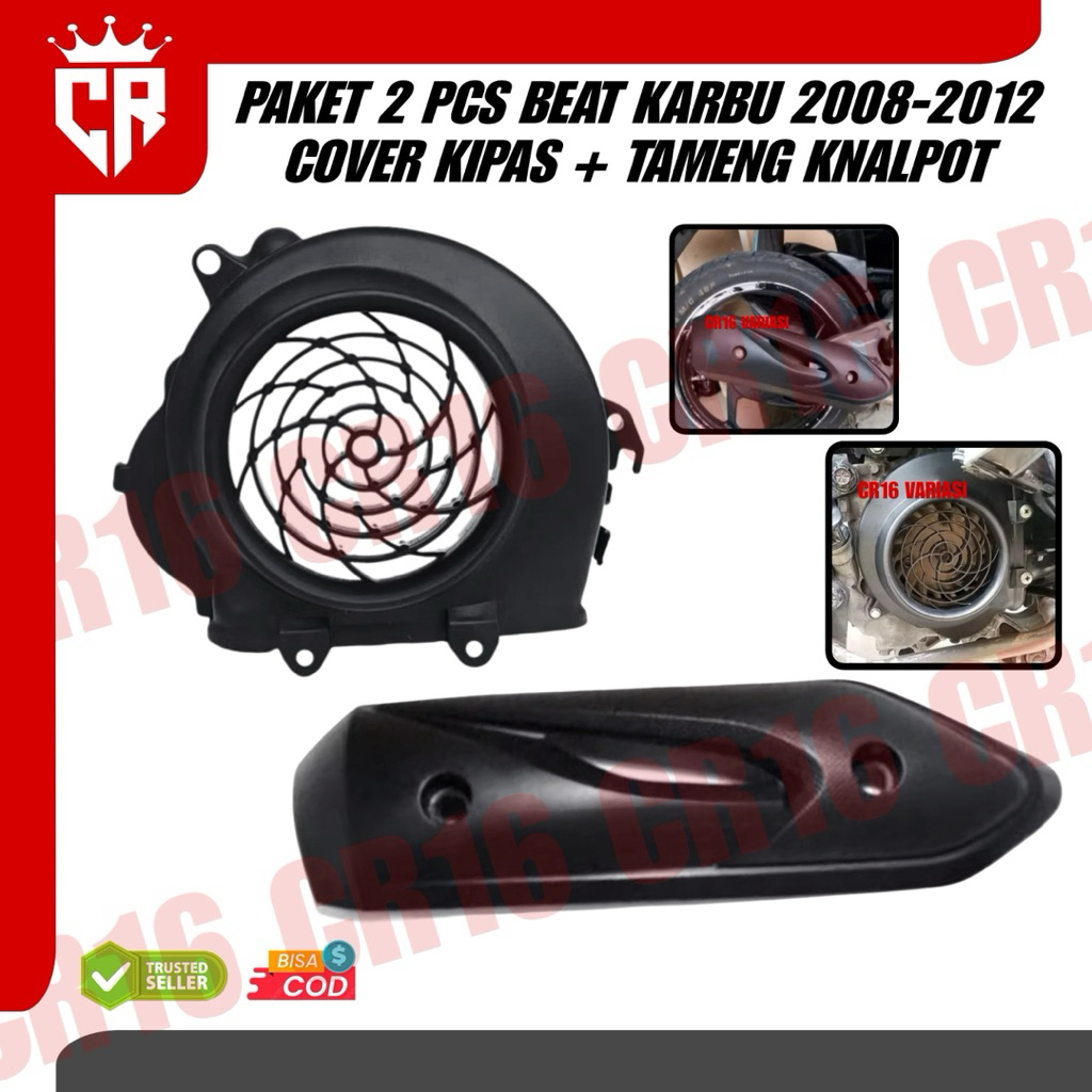 PAKET 2PCS COVER TUTUP KNALPOT BEAT KARBU 2008-2012 + COVER TUTUP KIPAS BEAT KARBU CARBU KARBURATOR 