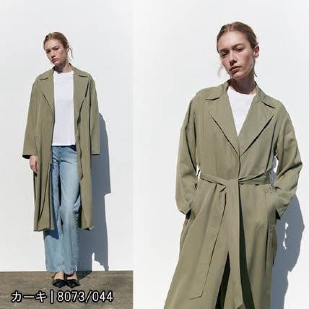 Zara Mantel Wanita Panjang Trench Coat Oversized Olive Green - Outerwear Casual Hijab Friendly - Kor