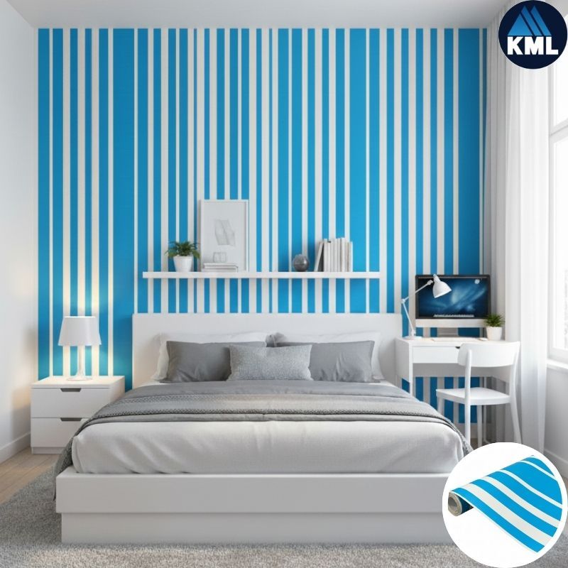 Wallpaper Dinding / Wallpaper Sticker GARIS BIRU PUTIH