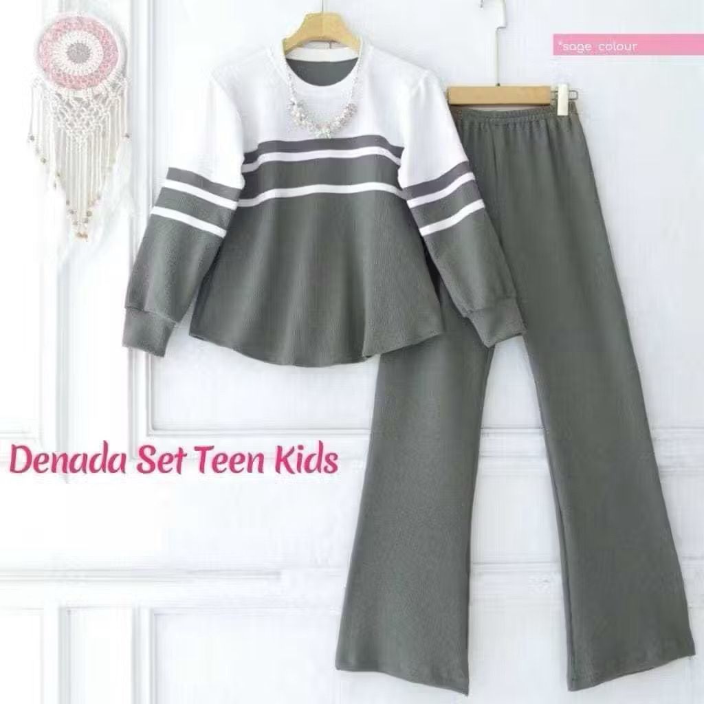 DENADA SET KIDS (3THN-13THN) CRINKLE | SETELAN DENADA | SETELAN GARIS GARIS | ONE SET POLOS KOMBINAS