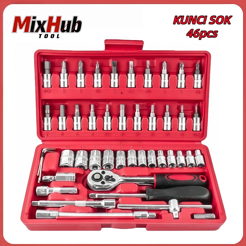 Set Kunci Sok 46 PCS 1/4 Inch - Alat Perbaikan Lengkap untuk Mobil & Motor