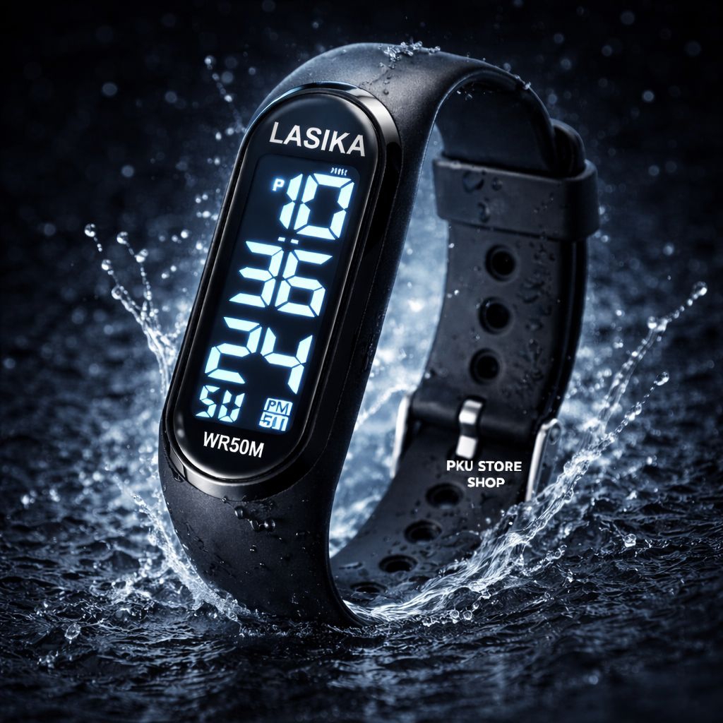 Jam Tangan Digital Pria Wanita Unisex Sporty Anti Air WR50M LASIKA Original Tali Karet Minimalis