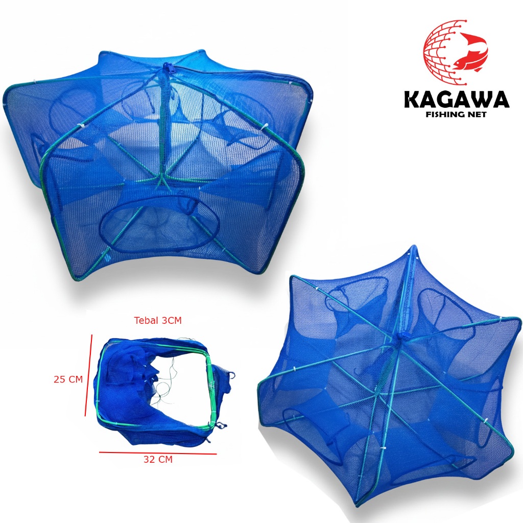 KAGAWA Jaring Jala Lipat Portable Perangkap Pancing Ikan Udang Lobster Kepiting Sungai Danau Laut