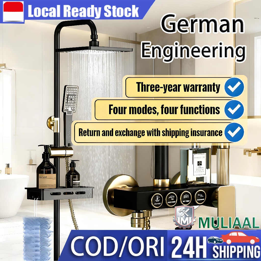 (COD/ORI) Gold Shower Set - Gaya Mewah Ringan  -Set Pancuran Mandi Emas Mandi Termostat Lengkap  Kat