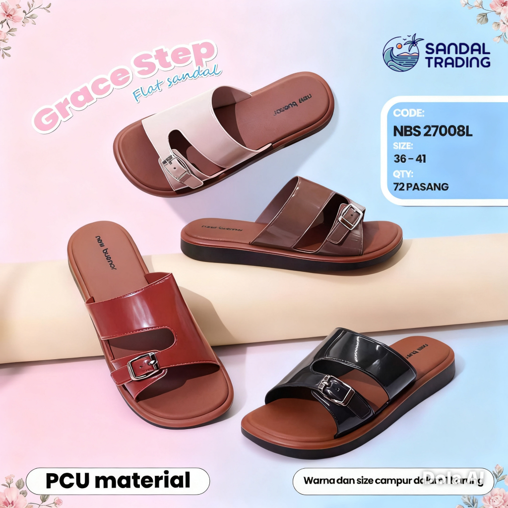 Sandal Slop Wanita Karet Jelly Gesper Bahan Tebal Sol Anti Selip & Anti Air Nyaman Code 27008L