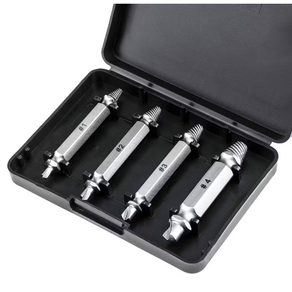 Ekstraktor skrup patah 4 pcs set mata bor tungsten carbide double ended remover
