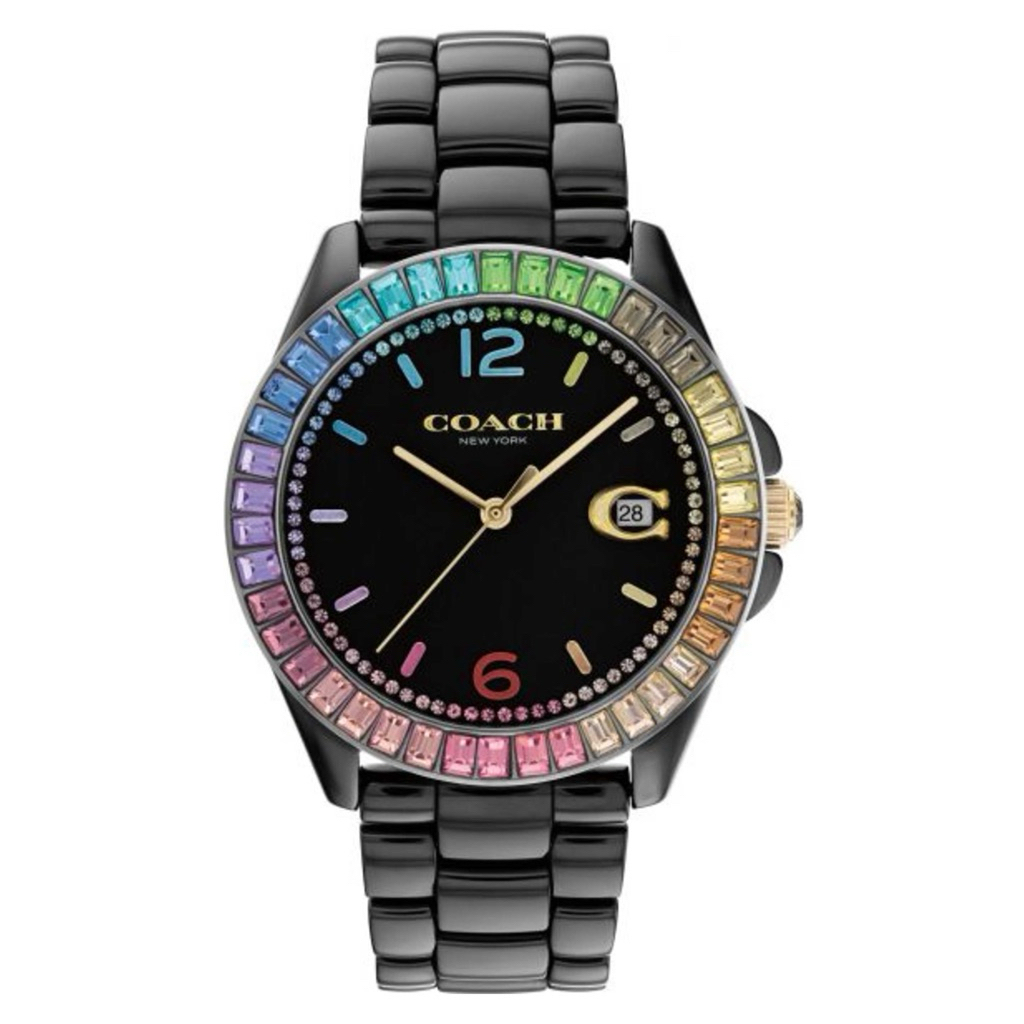 Coach Greyson 14504018 Ladies Rainbow Bezel Black Ceramic Strap