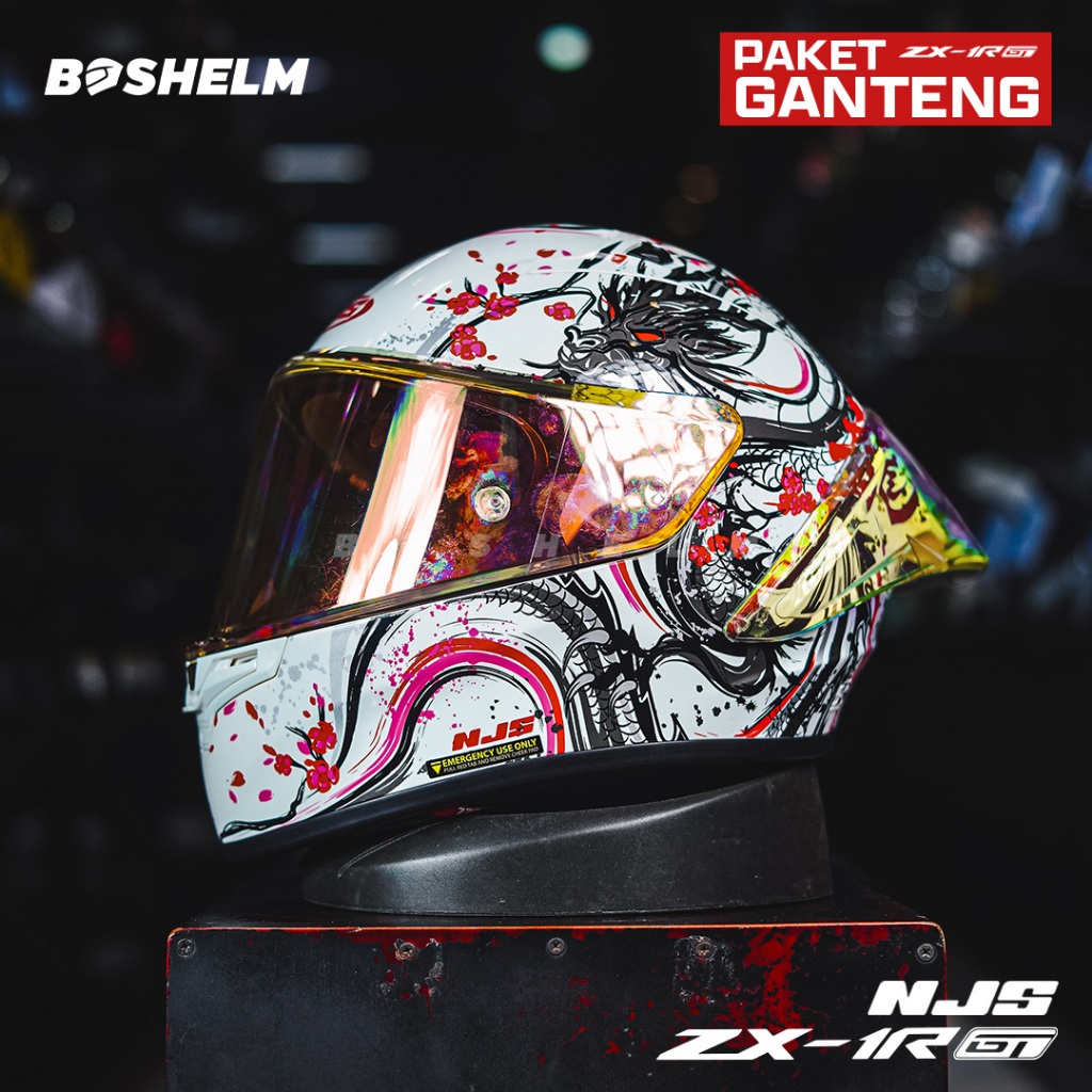 BOSHELM Helm NJS ZX-1R GT MOTIF PAKET GANTENG CLEAR IRIDIUM Helm Full Face SNI