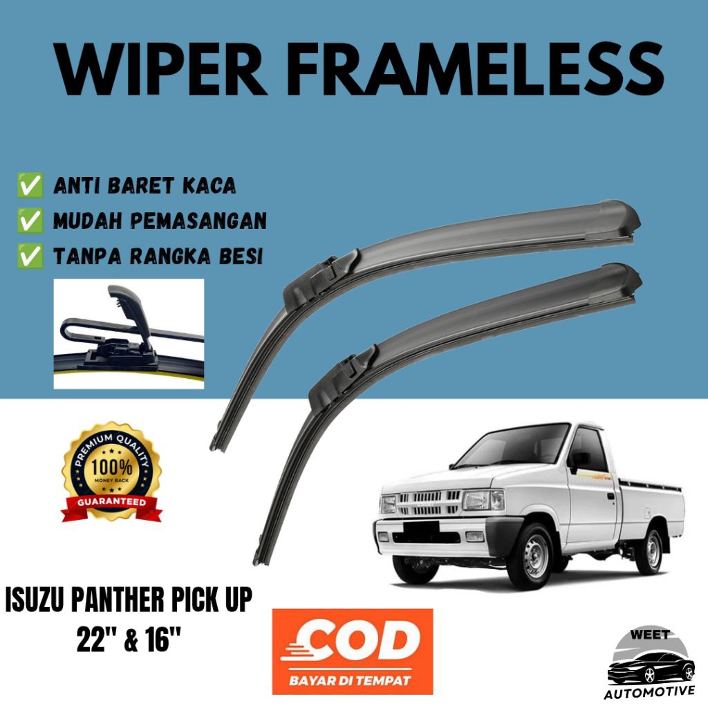 Wiper Frameless Full Karet Kaca Depan Mobil Isuzu Panther Pick Up