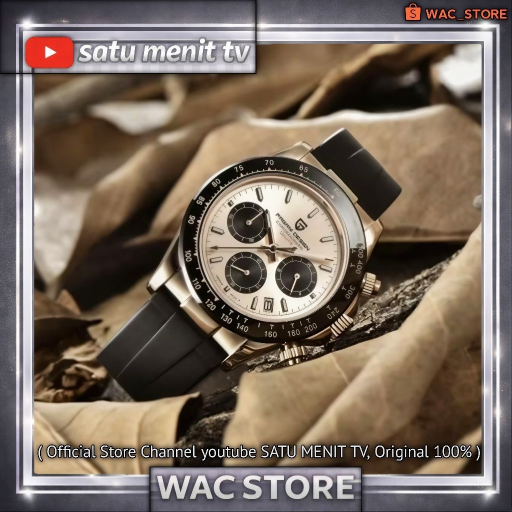 NEW PAGANI DESIGN DAYTONA PANDA GOLD SEIKO VK63 MECAQUARTZ SAFIR + AR COATING CERAMIC BEZEL STEEL SO