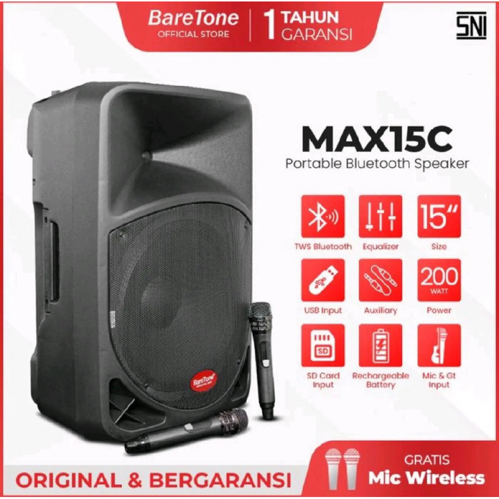 Speaker Aktif Portable Baretone MAX15C 15 Inch Original Baretone